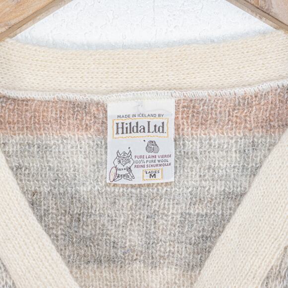 Hilda Ltd 100% Wool Cardigan Sweater Icelandic Fair Isle knit Medium - Picture 2 of 10